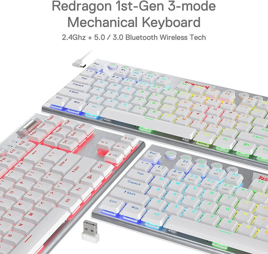 Redragon K621 Horus TKL RGB Wireless Low-Profile Keyboard (White)