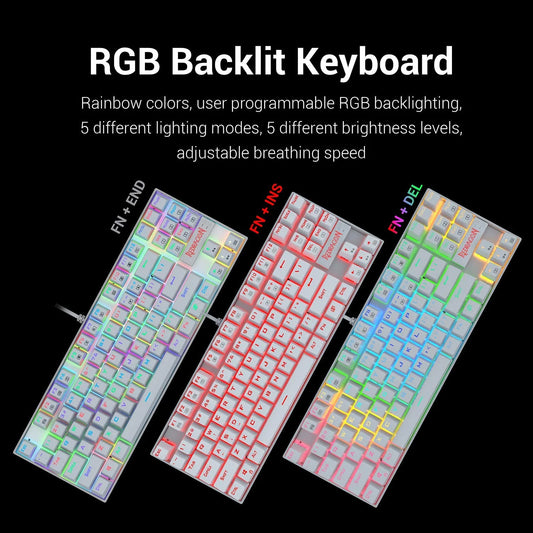 Redragon Kumara K552 TKL RGB Gaming Keyboard (Red Switch) (White)