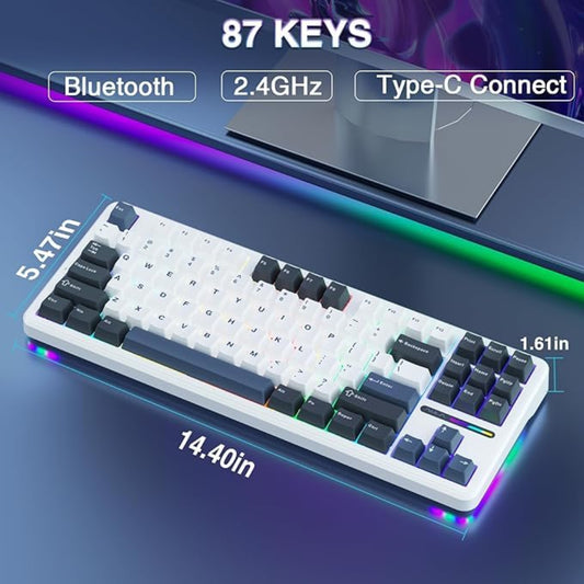 AULA F87 75% Wireless Mechanical Gaming Keyboard ( Smoke Blue ) ( Graywood Switch ) ( F87UW )