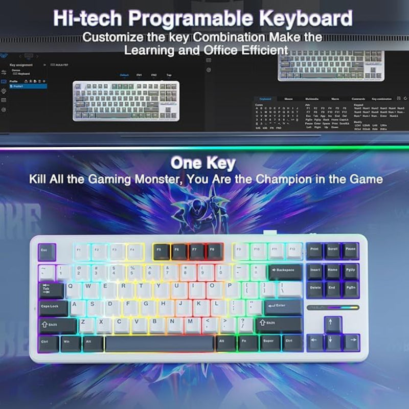 AULA F87 75% Wireless Mechanical Gaming Keyboard ( Smoke Blue ) ( Graywood Switch ) ( F87UW )