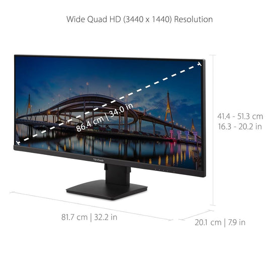 VIEWSONIC VA3456-MHDJ 34 Inch QHD 75Hz IPS Panel 104%SRGB AMD Freesync Monitor