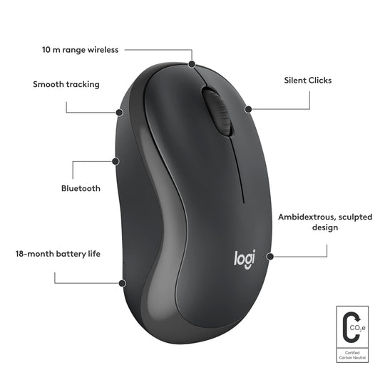 LOGITECH M240 Silent Bluetooth Ambidextrous Gaming Mouse ( Black ) ( 1000DPI / 3 Macro Buttons )
