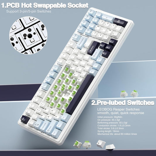 AULA F99 96% Wireless Membrane Gaming Keyboard ( Reaper Switch ) ( Ice Blue ) ( F99IUR )