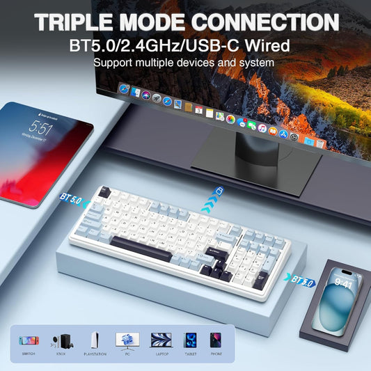AULA F99 96% Wireless Membrane Gaming Keyboard ( Reaper Switch ) ( Ice Blue ) ( F99IUR )