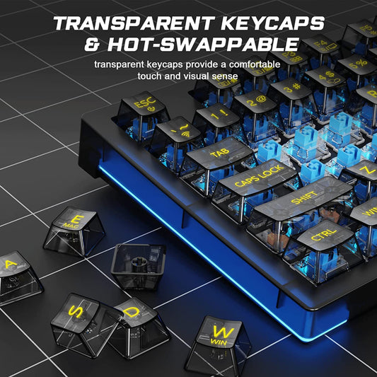 AULA F2183 TKL RGB Wireless Bluetooth Mechanical Gaming Keyboard ( Black ) ( Blue Switch) (‎F2183)