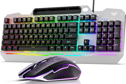 AULA T102 Full Size Membrane Wired Gaming Keyboard and Mouse Combo ( Grey )