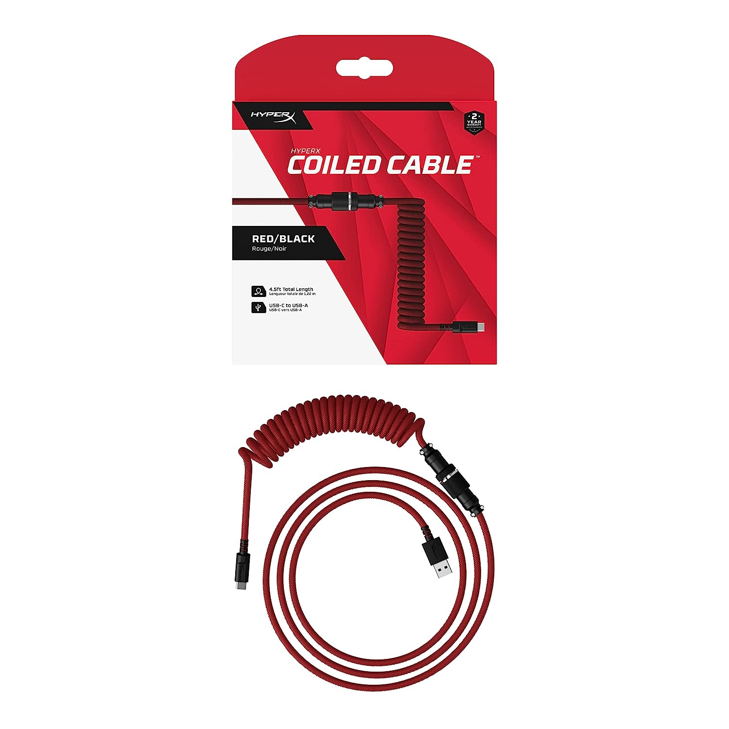 HyperX Coiled Cable - Durable Coiled Cable, Stylish Design, 5-Pin Aviator  Connector, USB-C to USB-A - Red/Black (6J677AA) - Buy HyperX Coiled Cable 