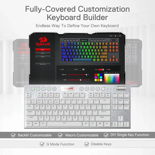 Redragon K621 Horus TKL RGB Wireless Low-Profile Keyboard (White)