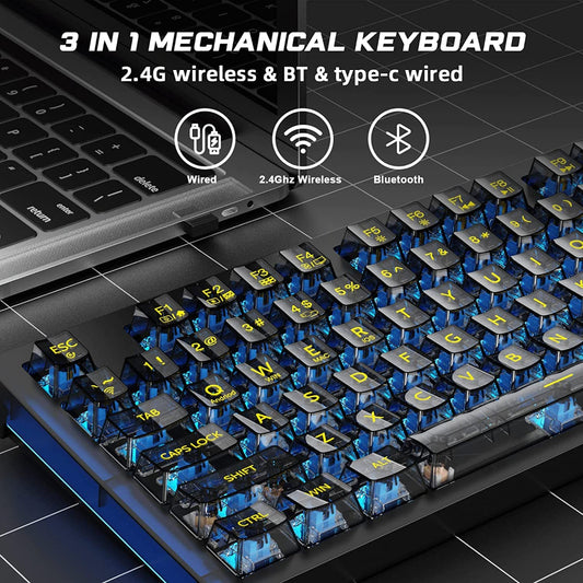 AULA F2183 TKL RGB Wireless Bluetooth Mechanical Gaming Keyboard ( Black ) ( Blue Switch) (‎F2183)