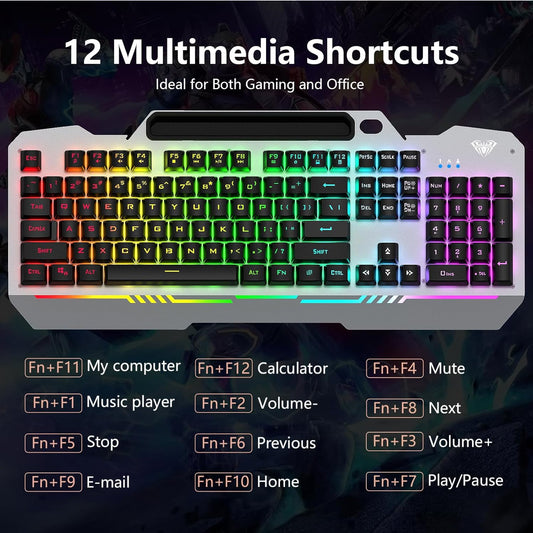 AULA T102 Full Size Membrane Wired Gaming Keyboard and Mouse Combo ( Grey )
