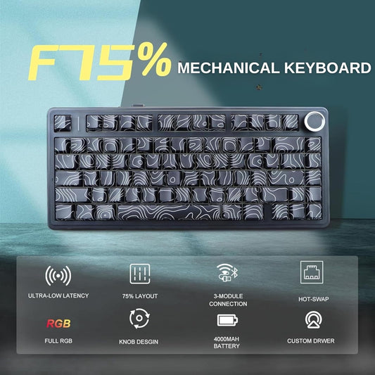 AULA F75 75% Side Engraved Tri Mode Wireless Mechanical Gaming Keyboard ( Black Contour -  Star Vector Switch )