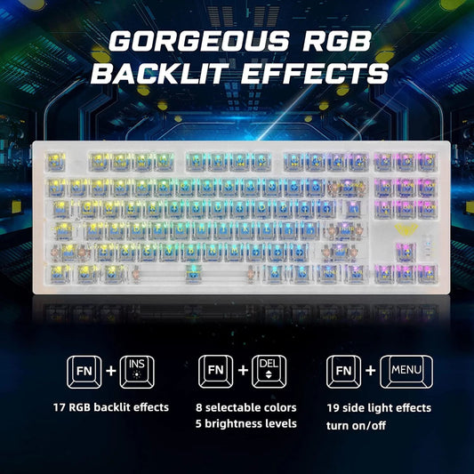 AULA F2183 TKL RGB Wireless Bluetooth Mechanical Gaming Keyboard ( White ) ( Clicky Blue Switch ) (‎F2183)