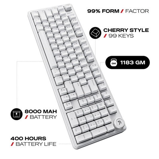 CYBEART Akula 99 Tri Mode Full Size Compact RGB Mechanical Gaming Keyboard ( White ) ( MKI Gen 1 Linear Switch )