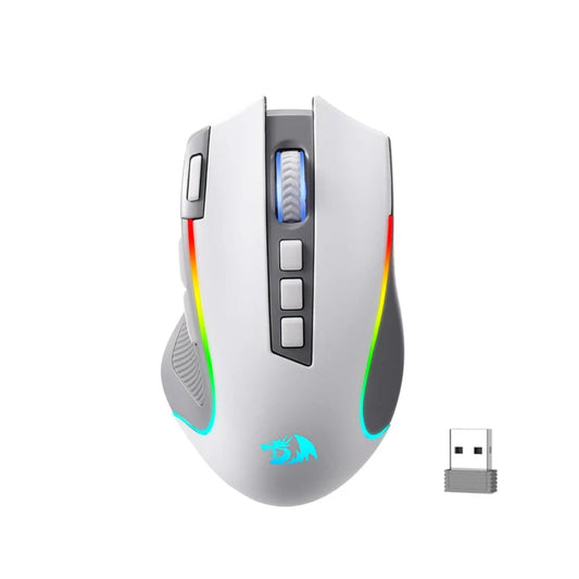 REDRAGON M612 Predator Pro RGB Wireless Ergonomic Gaming Mouse ( 8000DPI / 9 Macro Buttons ) ( White  / Grey )