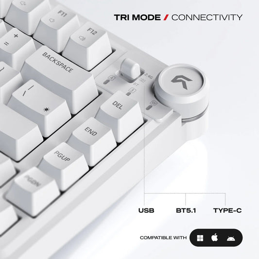 CYBEART Nighthawk 75% TKL Tri Mode RGB Mechanical Wireless Gaming Keyboard ( White ) ( CYBEART MKII Gen 1 Linear Switch )