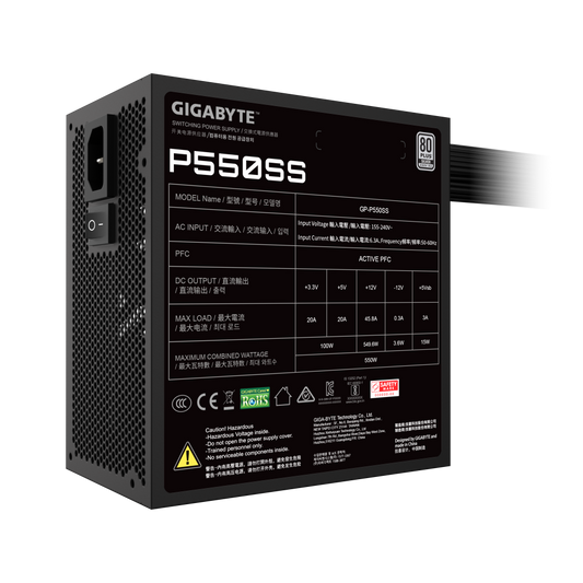 GIGABYTE P550SS 80+ SIlver Non-Modular ATX 3.0 Power Supply ( 550W )