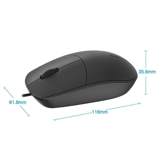 RAPOO N100 Wired  Ambidextrous Mouse ( 1600DPI / 3 Marco Buttons ) ( Black )