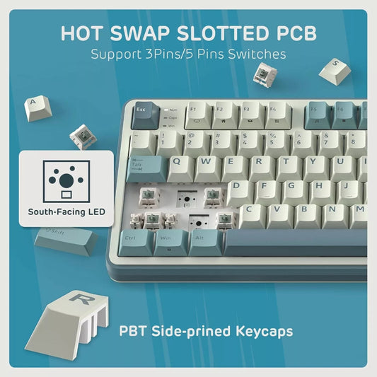 ROYAL KLUDGE RK S98 Full Size RGB Mechanical Wireless Gaming Keyboard ( Light Cloud ) ( RK Brown )