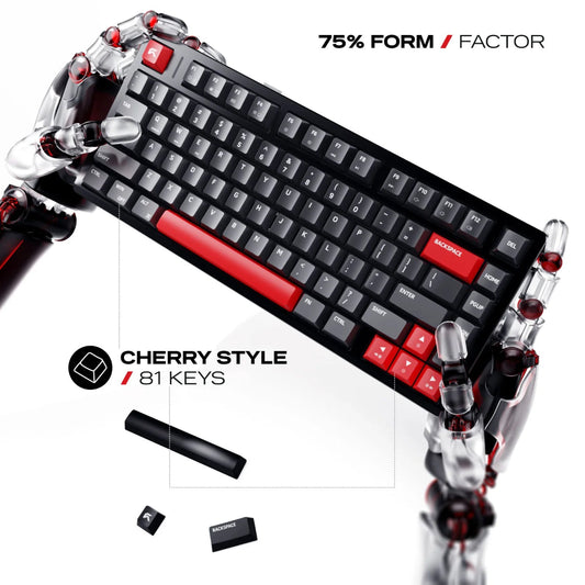 CYBEART X75 Rhino 75% Tri Mode RGB Mechanical Wireless Gaming Keyboard ( Black/Red ) ( Cybeart MKIII Gen1 Linear Switches )