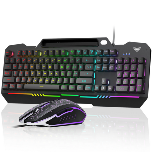 AULA T102 Full Size Membrane Wired Gaming Keyboard and Mouse Combo ( Black )