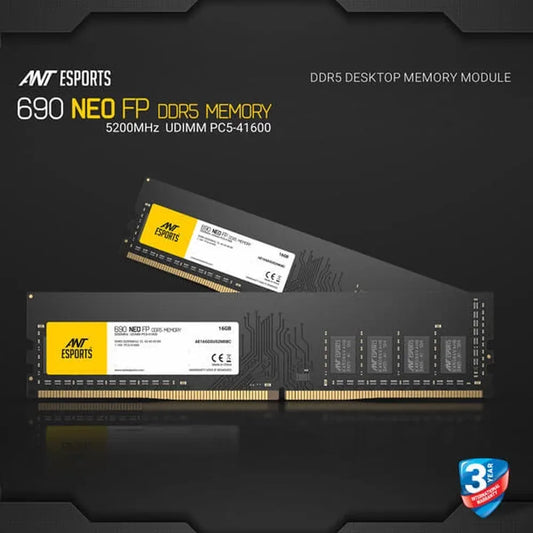 ANT ESPORTS 690 Neo FP 16GB (16GB x 1) 5200MHz DDR5 RAM (Black)