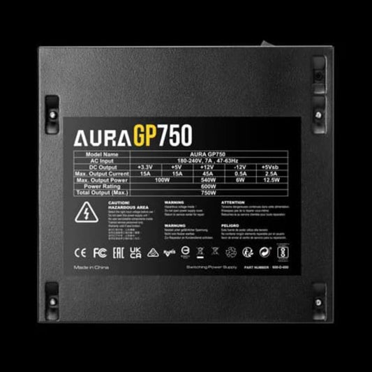 GIGABYTE Aura GP750 80+ White Non-Modular ATX 2.0 Power Supply ( 750W ) ( Black )
