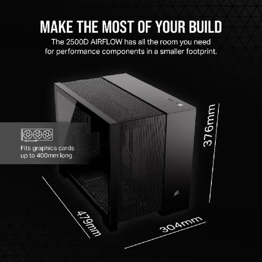 CORSAIR 2500D Airflow MATX Mini Tower Dual Chamber Cabinet (Black)