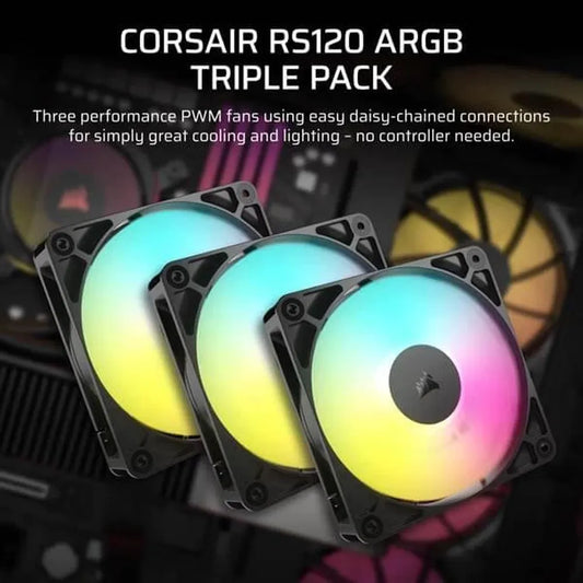 CORSAIR RS120 ARGB 120mm PWM Cabinet Fan (Black) (Triple Pack)