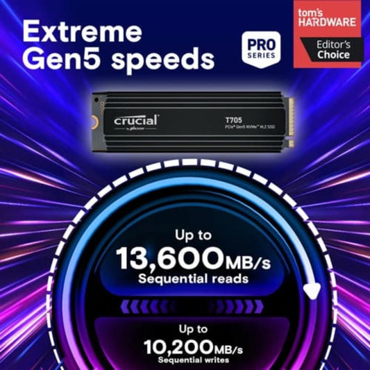 CRUCIAL T705 1TB M.2 NVME Gen5 Solid State Drive ( SSD ) ( With Heatsink )