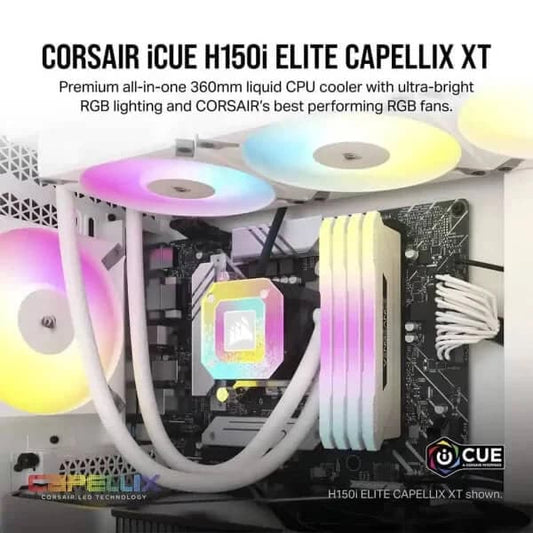 Corsair ICUE H150i Elite Capellix XT 360mm RGB CPU Liquid Cooler (White)