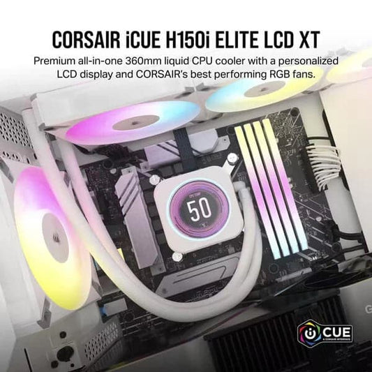 Corsair ICUE H150i Elite LCD XT 360MM RGB CPU Liquid Cooler (White)