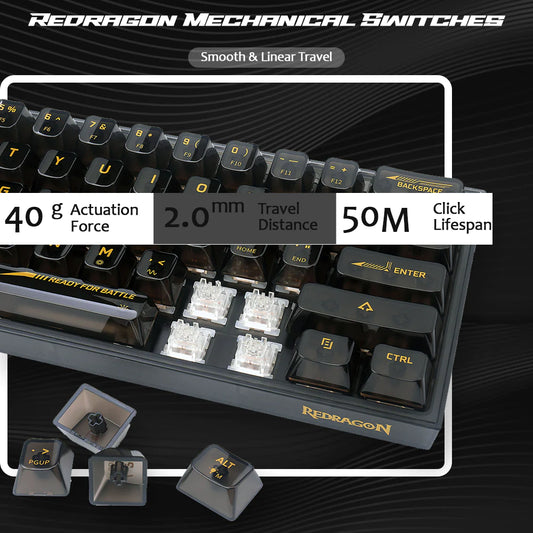 Redragon K617 Fizz 60% RGB Mechanical Gaming Keyboard (Black Transparent) (Translucent Custom Switch)