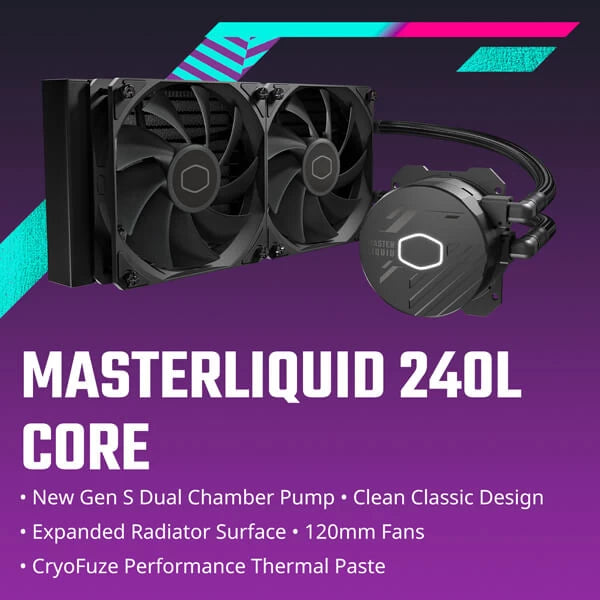 COOLER MASTER MasterLiquid ML240L Core Non-RGB 240mm CPU Liquid Cooler (Black)