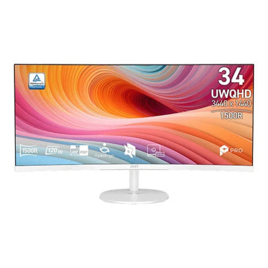 MSI PRO MP341CQW E12 34 Inch 2K UWQHD 120Hz VA Panel 114% SRGB 1MS Adaptive Sync Curved Business Monitor ( White )