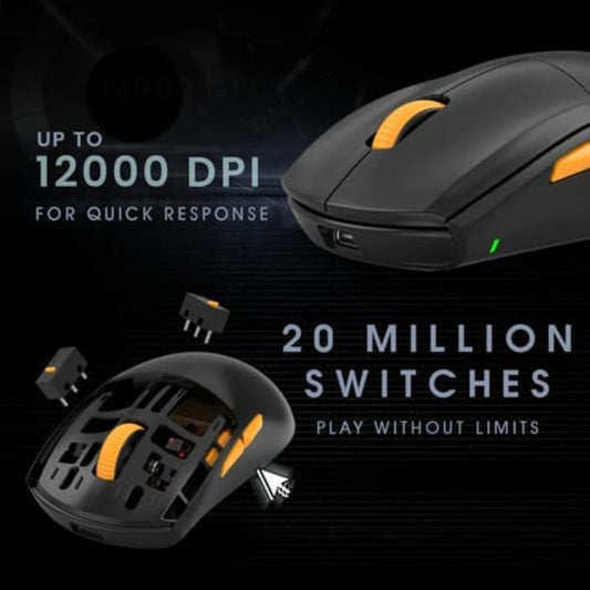 COSMIC BYTE Atlas Wireless Tri-Mode Ambidextrous Gaming Mouse ( Black ) ( 12000DPI / 5 Macro Buttons )