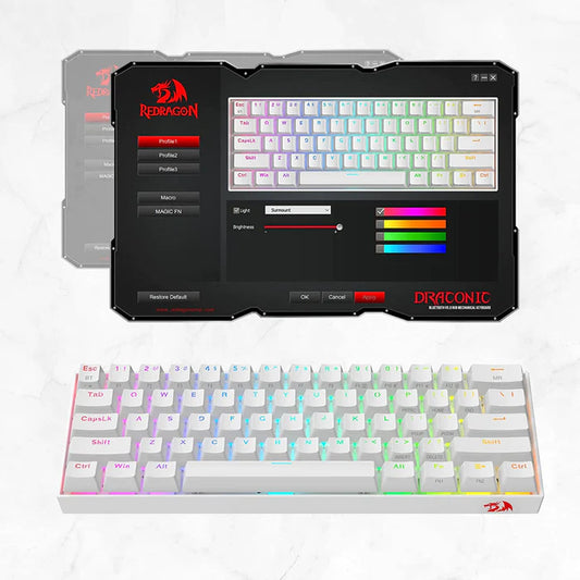 Redragon Draconic K530 Pro RGB 60% Wireless Mechanical Keyboard (White) (Red Switches)