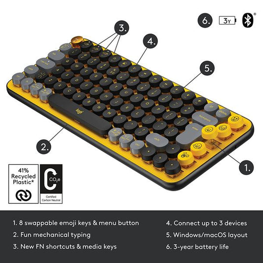 Logitech POP Keys Mechanical Wireless Keyboard (Yellow)