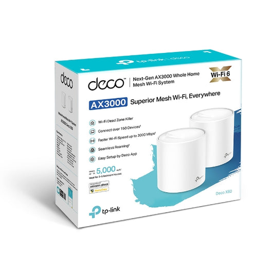 TPLink Deco X60 AX3000 (2-Pack) Whole Home Mesh Wi-Fi System