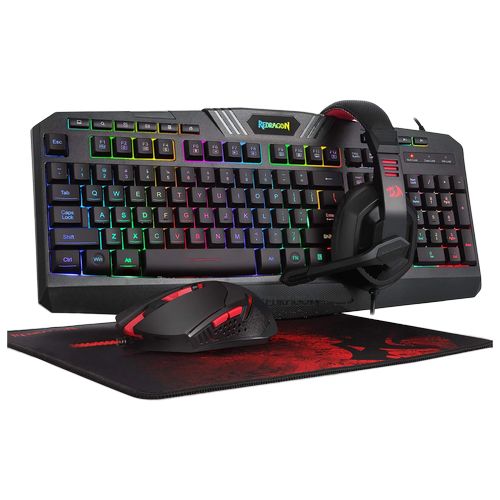 Redragon S101-BA 4 in 1 Wired Gaming Mouse Keyboard Headset and Mousepad Combo (Black)