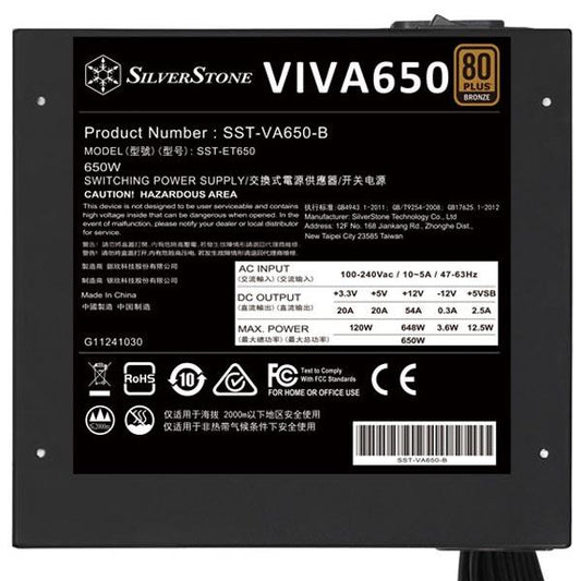 SilverStone VIVA 650 Bronze Non Modular PSU (650 Watt)